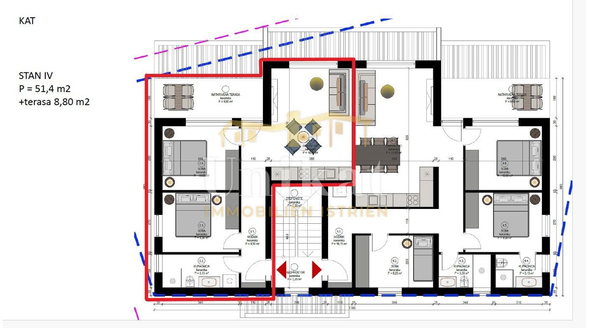 Appartamento con 2 camere da letto, a 3,5 km dal mare, piscina condominiale